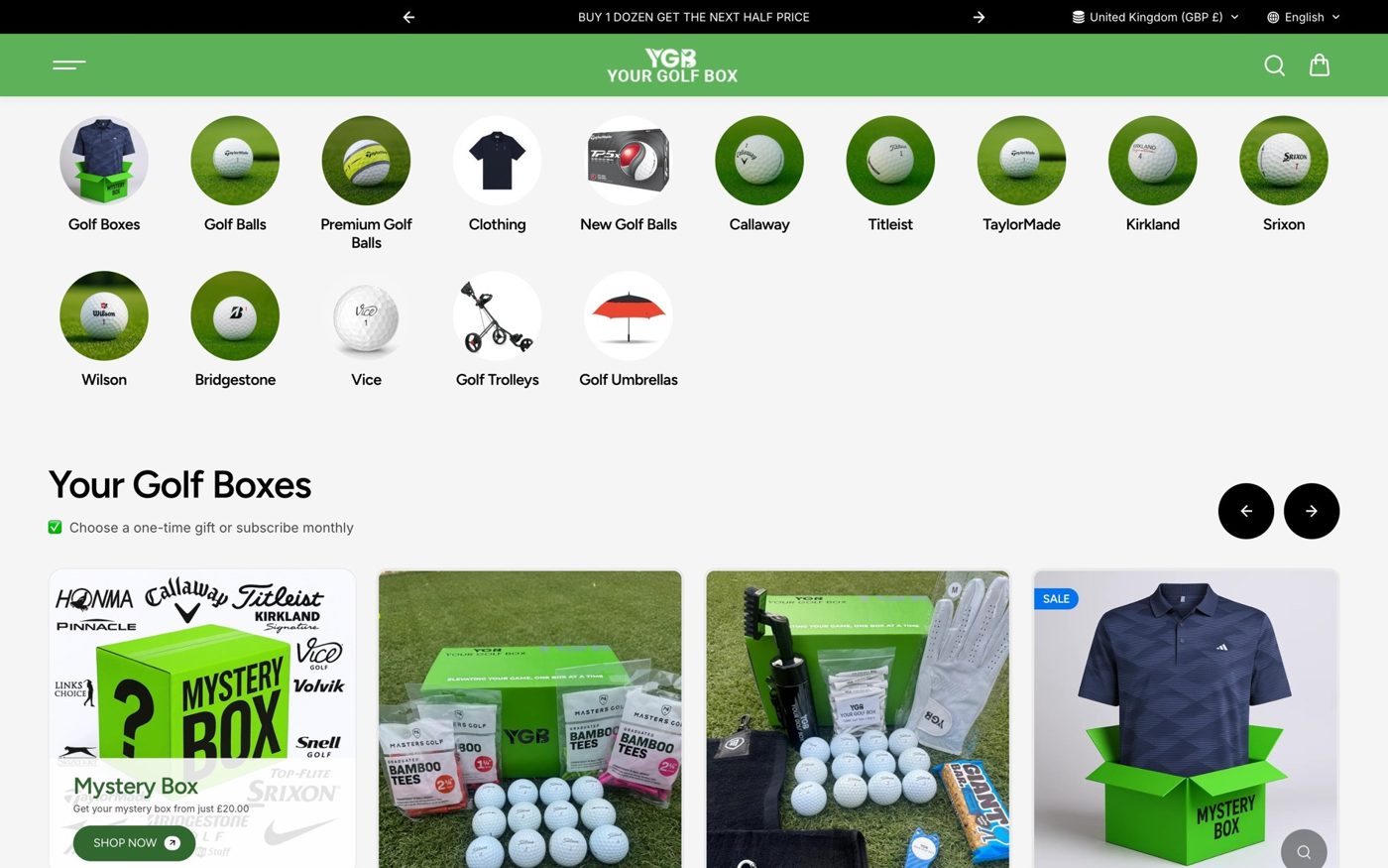 Your Golf Box homepage before the redesign